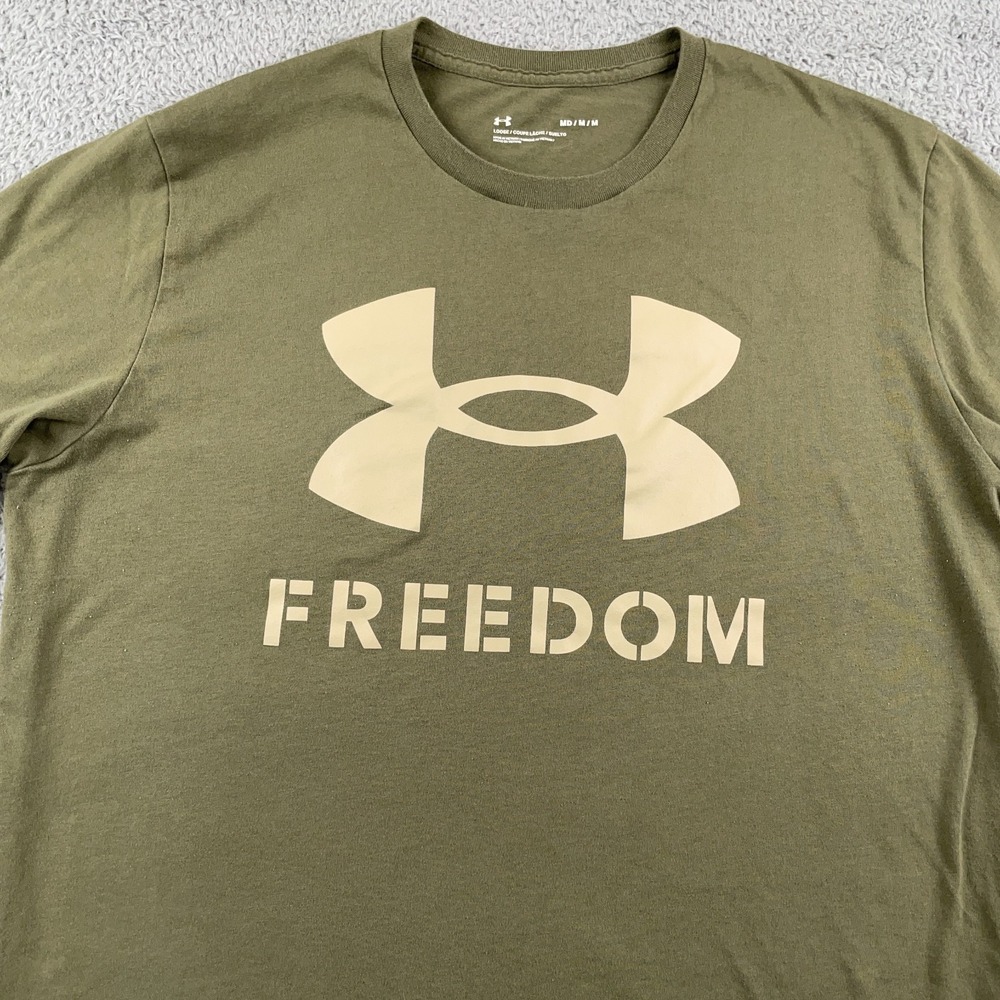 Under Armour Shirt Mens Medium Green Freedom Loose Fit Casual Cotton Tee Logo